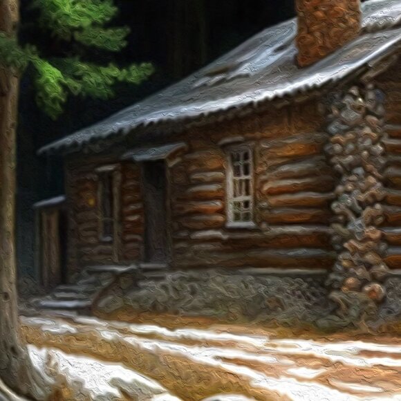 Cabin in the Woods Watercolor Oil Painting Art Print - Picture 8 of 9